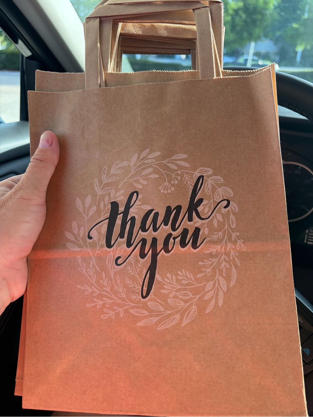 Brown Paper Gift Bag with 'Thank You' Script